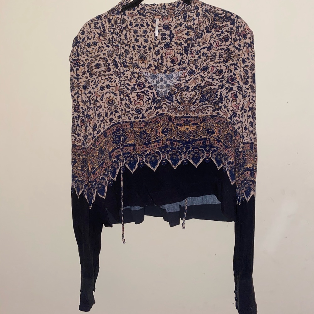 Free People Printed Cropped Long Sleeve Top
